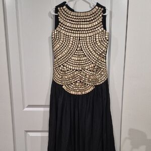 Black High-Low Dress with Gold Embellished Bodice